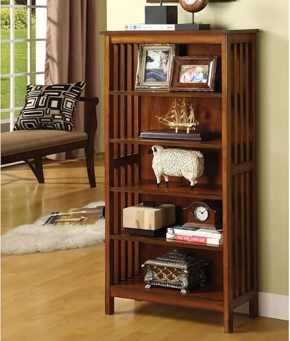 Legacy Decor 5 Tier Wooden Mission Style Bookshelf, for Home and Office Use