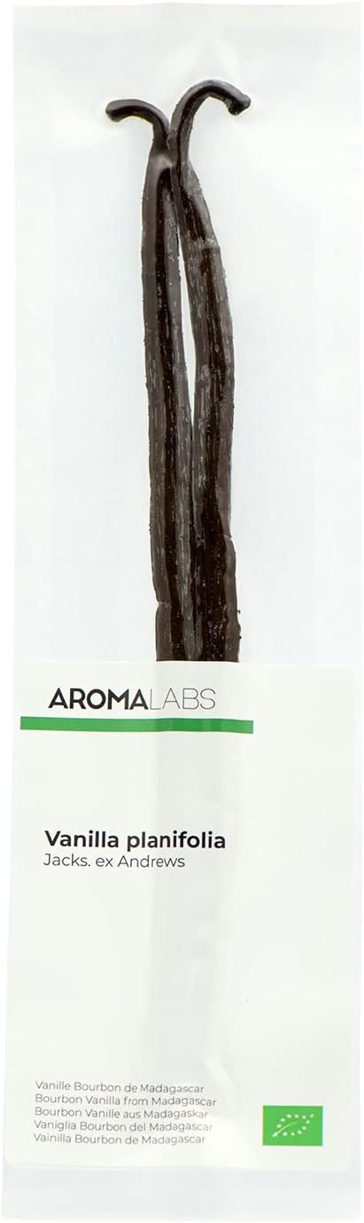 ORGANIC - Vanilla Bourbon from Madagascar - 2 pods 15-18 cm - Grade 1 "Gourmet Black" and AB Certified - Aroma Labs French Brand