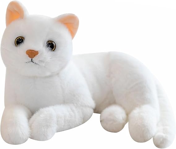 White Cat Plush Soft Plush Cat Toy, 12 inch Realistic Black Cat Stuffed Animal Gifts for Boys and Girls (White)