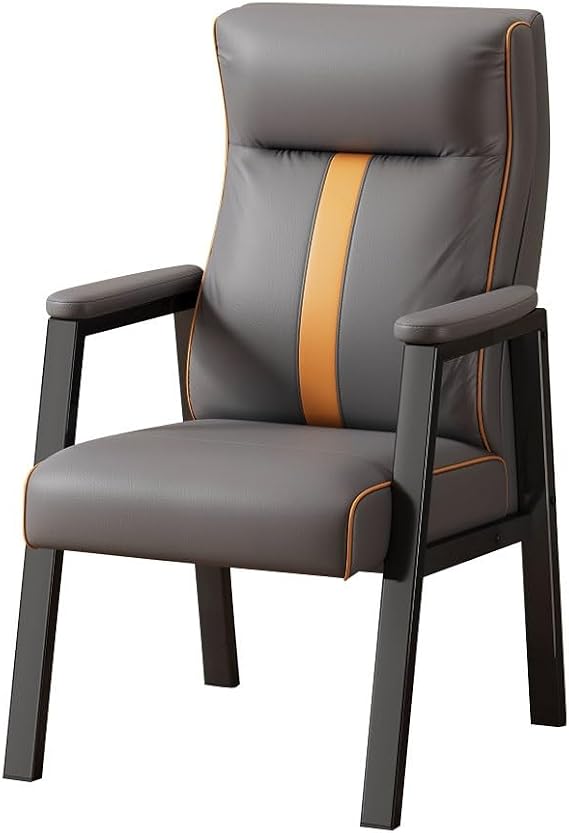 YCKEGEW Home Office Chairs Conference Room Executive Chair Double Layer Back Support,Modern Leather Cushion Armchairs with Metal Frame,Reading Chair(Grey)