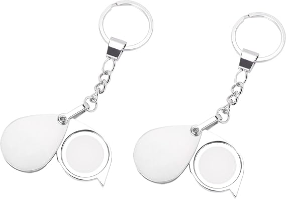 2 Pcs 15X Keychain Magnifying Glass Loupe Portable Folding Pocket Magnifier Mini Metal Keyring Loop Magnifying Eye Glass Len Reading Magnifier for Small Prints Map Craft Coin Jewelry Gem