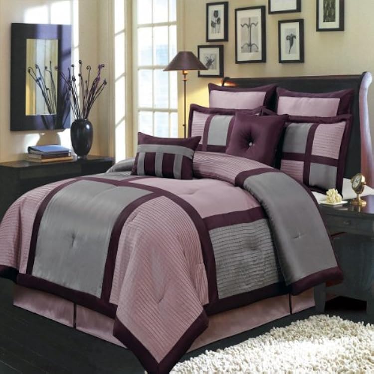 Royal Bedding Purple Queen Size Luxury 8 Piece Comforter Set Includes Comforter, Bed Skirt, Pillow Shams, Decorative Pillows