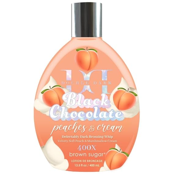 Brown Sugar Peaches & Cream 400X Double Dark Black Chocolate Bronzing Whip Tanning Lotion Ultra Rich Skin Softening Formula for Deep, Long-Lasting Color 13.5 oz
