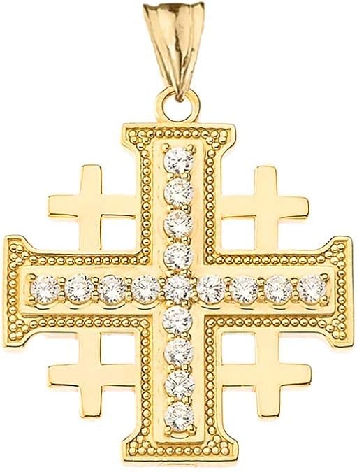 Religious Jewelry Fine 14k Yellow Gold Diamond Jerusalem Cross Pendant
