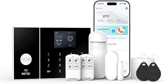 LWOHSI Alarm Systems,Wifi Home Security System with Door/Window Sensor,Motion Detectors,120dB Loud Siren,GSM 4G Call/SMS/Tuya Phone App Real-Time Alerts,Compatible with Alexa/Google