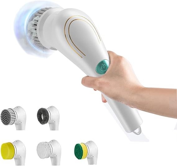 Electric Spin Scrubber, Electric Cleaning Brush Cordless Power Scrubber with 5 Replaceable Brush Heads Handheld Power
