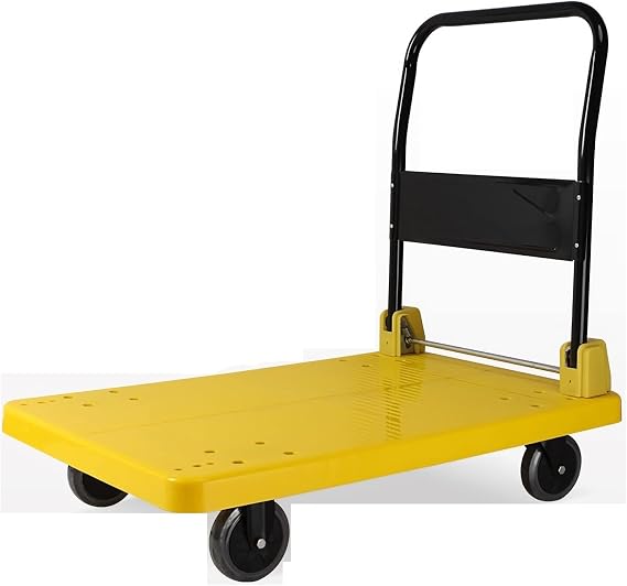 TOMYEUS Platform Trolley Folding Platform Truck Plastic Deck and Metal Handle Hand Cart with Wheels Foldable Push Trolley for Luggage Parcel Tools Moving Trolley on Wheels (Size : Large-Silent)
