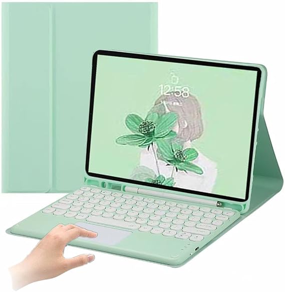 Keyboard Case for iPad Mini - Slim Leather Folio Smart Cover with Touchpad Detachable Keyboard, Pencil Holder - Mint Green