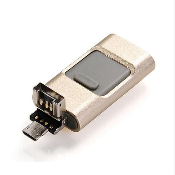 Xspring Flash Drive, USB Memory Drive 128GB, External Extensible USB Memory Stick, 3 in 1 Memory Storage Driver (Gold) Compatible with Mobile Phones and Computers