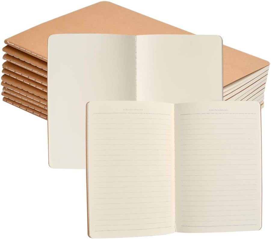 FOCCTS 10 Packs Small Notepad A5, Kraft Cover Notebooks 5 Packs Blank Page 5 Lined Page 38 Sheets each, Great Sketchbook Drawing Notebook, Classic Diary Note Pads