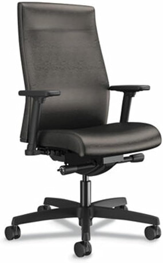 HON Ignition 2.0 Upholstered Mid-Back Task Chair with Lumbar, Supports 300 Lb, 17" to 22" Seat, Black Vinyl Seat/Back, Black Base