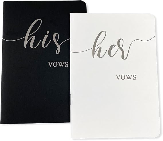 HANVOWS Vow Books His and Hers,Wedding Vow Books with Silver Foil Lettering,5.9"x3.9" Black and White Book Bride and Groom Booklet Notebook for Wedding Ceremony,Engagement Wedding Essentials Gift