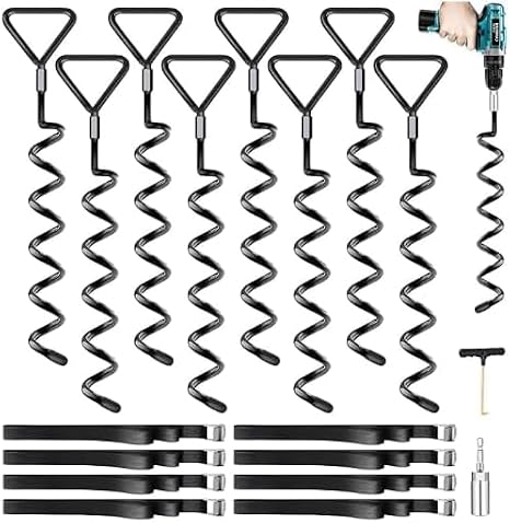 Ground Anchor Pack of 8 with straps, trampoline anchor kits