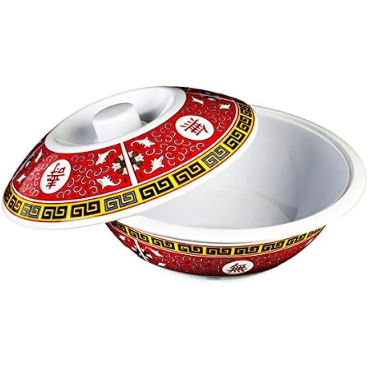 Melamine 10-Inch Serving Bowl with Lid, 75 Oz, 8010TR, Heavy-Duty Plastic Tableware