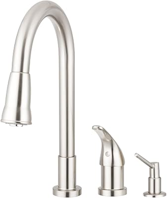 Pacific Bay Grandview Pull-Down Kitchen Sink Faucet with Soap Dispenser Brushed Satin Nickel