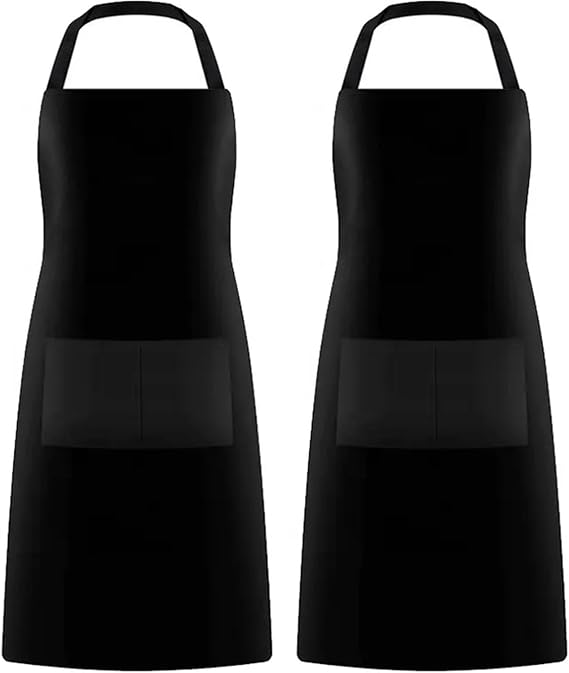 2 Pack Chef Apron with Pockets Grilling Aprons for Men, Waterproof Cooking Apron for BBQ, Work or Restaurant Use, Kitchen Aprons for Women with Pockets Black