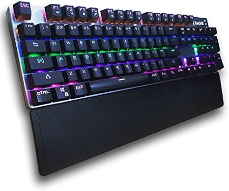 Kworld C430 Mechanical Gaming Keyboard Rainbow LED Backlit with Blue Switches, 104 Key Anti-ghosting with Preset Lighting Effects and Wrist Rest for PC & Mac, Black