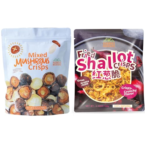 VIGOROUS MOUNTAINS Mushroom Chips Veggie Snacks and Fried Shallot Crispy 17.6Oz