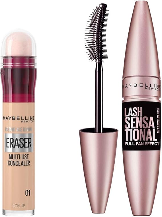 Maybelline New York Instant Anti Age Eraser Kapatıcı - 01 Light & Lash Sensational Yelpaze Etkili Intense Black Maskara - Ekstra Siyah Makyaj Seti