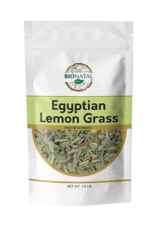 BioNatal Egyptian Lemongrass Premium Whole Lemongrass Stalks, Organic & Non-GMO Herbal Tea & Culinary Ingredient, Caffeine-Free, Immune & Digestive Support 0.5lb Resealable Bag