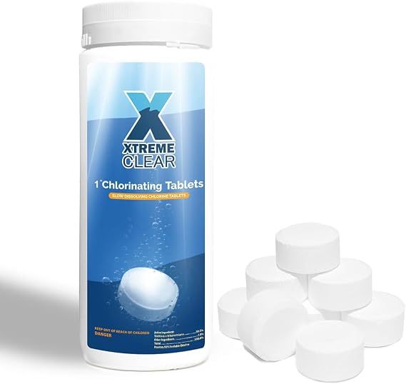 XtremeClear Chlorine Tablets 1 Inch 1.5 lbs for Swimming Pools, Long-Lasting Stabilized 1" Chlorinating Tablets for Spa Hot Tub Chemicals, Small Pool