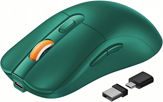ProtoArc EM15 USB C Mouse, Tri-Mode Bluetooth Mice for Laptop, Green | 68g Ultra-Light, Full-Size Ergonomic Design, Silent Clicks, Rechargeable, Dual Receivers (Type-C & USB-A), for Windows, Mac