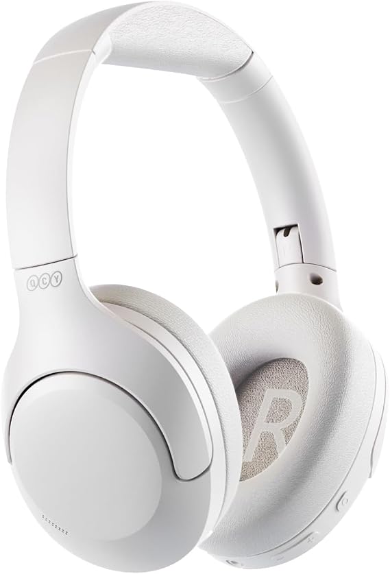 QCY H3 LITE Active Noise Cancelling Headphones, Wireless Over Ear Bluetooth Headphones, 60H Playtime, Muti-Point Connection, Bluetooth 5.3 Headsets for Travel, Home Office(White)