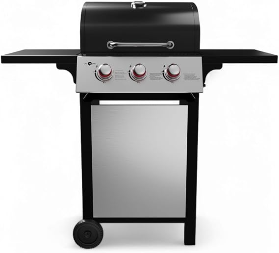 GasOne GP-1030S One 3 Burner Stainless Steel Outdoor Cabinet Style with Wheels-High-Temperature Paint Coating Gas BBQ Grill Elegant and Luxurious Design, Black
