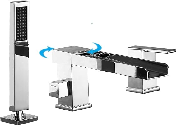 3-Hole Bathroom Waterfall Bathtub Faucet Roman Tub Filler with Handheld Shower Waterfall Spout Tub(Chrome)