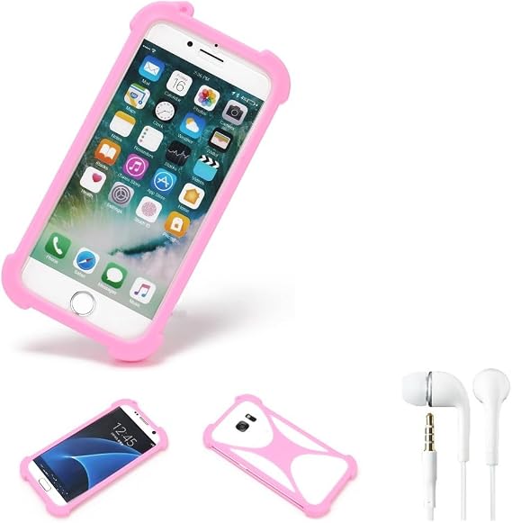 K-S-Trade Protective Case For Coolpad Cool 20s Mobile Phone Bumper + Earphones Compatible With Coolpad Cool 20s Silicone Protective Ring Case Cover TPU Softcase Protector Pink (1x)