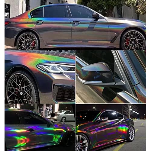 Holographic Laser Black Chrome Car Vinyl Wrap Roll Gloss Decal Film Self Adhesive Sticker Sheet Air Release