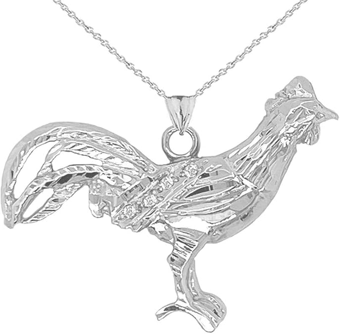 Certified 10k Gold Diamond Rooster Animal Charm Pendant Necklace