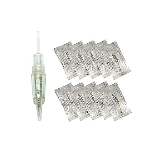 Pinkiou Permanent Makeup Cartridges Round 1RL Tattoo Needles and Caps for Eyebrow Tattoo Machine Microblading Pen Pigment Tips Pack of 10