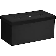 Premium Foldable Ottoman Storage Box with Padded Seat, Multipurpose Ottoman Storage Bench Velvet Footstool for Living Room, Bedroom or Hallway, Storage Box & Seat 76×38× 38cm (Black)
