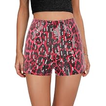 Womens Y2K Leopard Sequin Shorts Glitter Elastic Waist Skinny Sequin Sparkle Track Shorts