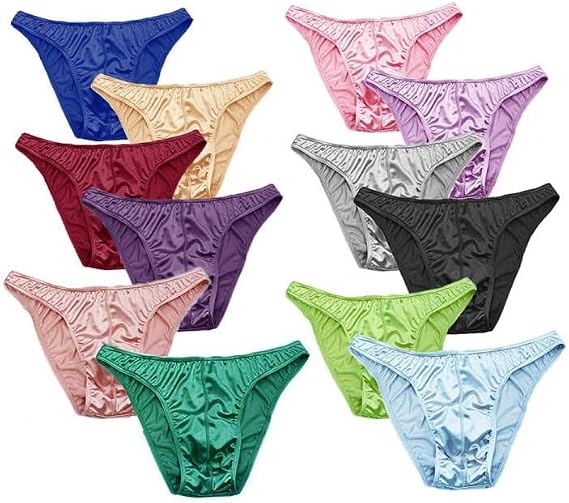 Men's Satin Stretch Support Satin Bikini Brief G-string 12 pcs/pack (US, Alpha, X-Large, Regular, Regular, 0805-Briefs)