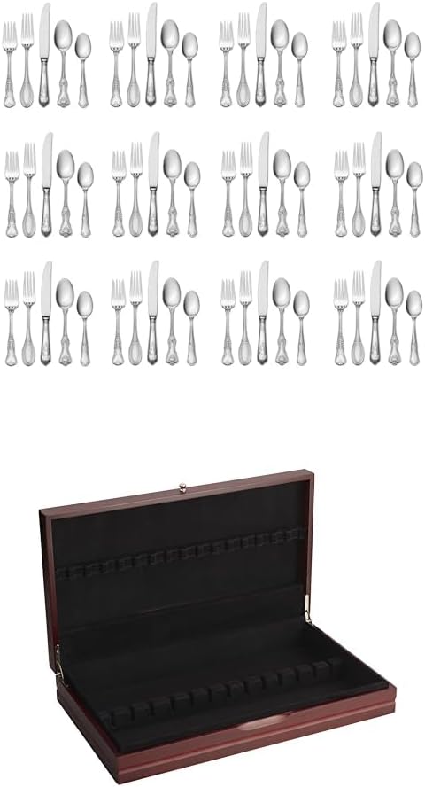 Wallace Hotel Lux 77-Piece 18/10 Stainless Steel Flatware Set, Silver, Service for 12 - and 19 inch Flatware Storage Chest