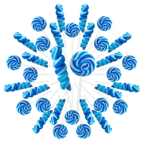32 Pack Blue White Swirl Twisty Lollipops Suckers Bulk 16 Swirls  16 Twists, Holiday Treats Candy Lollipops Individually Wrapped, Blueberry Suckers Lollipops for Birthday