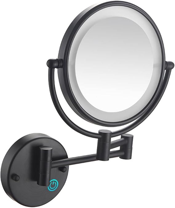 LED Makeup Mirror with Lights and 10x Magnification Vanity Mirror Wall Mounted Round Double Sided Vanity Magnifying with 360 Swivel Extendable Arm Make up Mirror,Black,Hard Wired