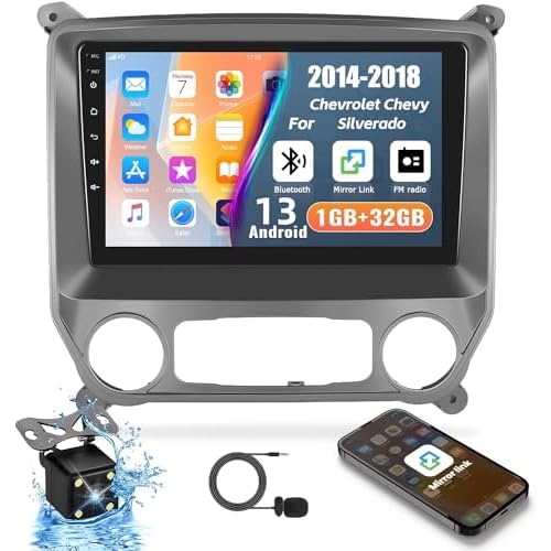 [1G32G] Android 13 Car Stereo Radio for Chevrolet Chevy Silverado 2014-2018 GPS Navigation Head Unit Double Din 10.1 Inch HD Touch Screen BluetoothWiFiFM Radio Mirror Link  Backup Camera Mic