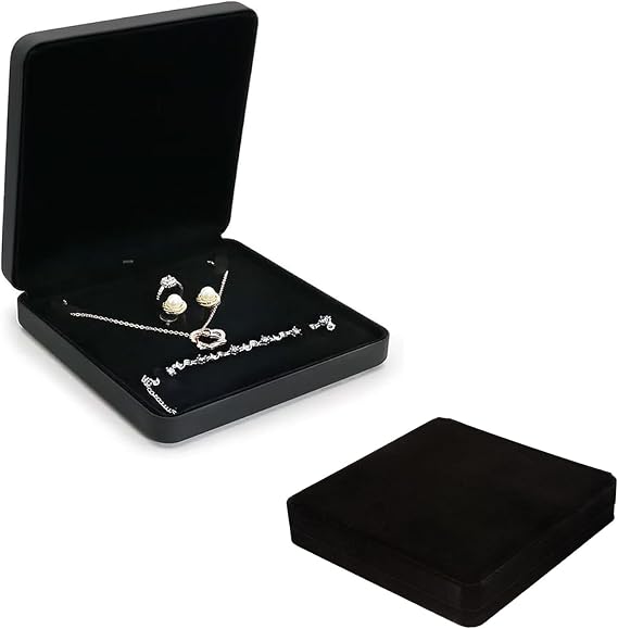 Samt Groß Halsketten Box Samt Schmuckschatulle Geschenkboxen Schmuckkästchen Mit Samts Schmuckbox Für Halskette Für Frauen Schmuck Halskette Ohrring Ring Hochzeit Schmuck Lagerung (Schwarz)