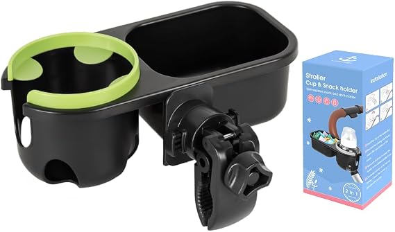Universal Stroller Snack Tray with Cup Holder Attachment for Strollers, 2 in 1 Accessory (Green)