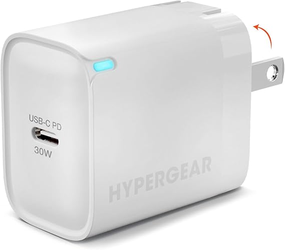 HyperGear USB C Charger Block - 30W USBC Charger Block, Type C Wall Charging, USBC Charging Plug, Foldable Fast Power Adapter w/LED Power Indicator for iPhone 17/16 iPad, Android, 25W MagSafe & More