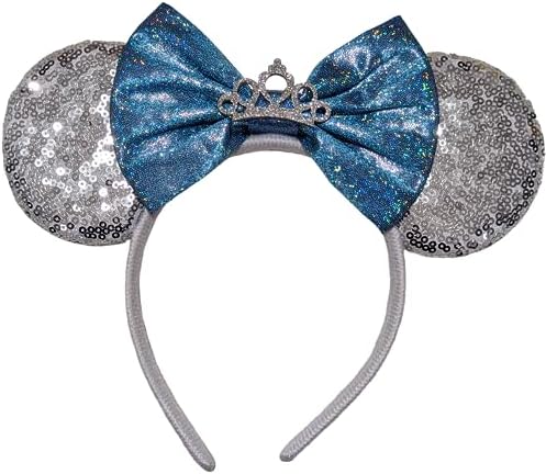 Handmade Cinderella, Elsa, and Frozen-Themed Mickey and Minnie Ears in Blue and Silver
