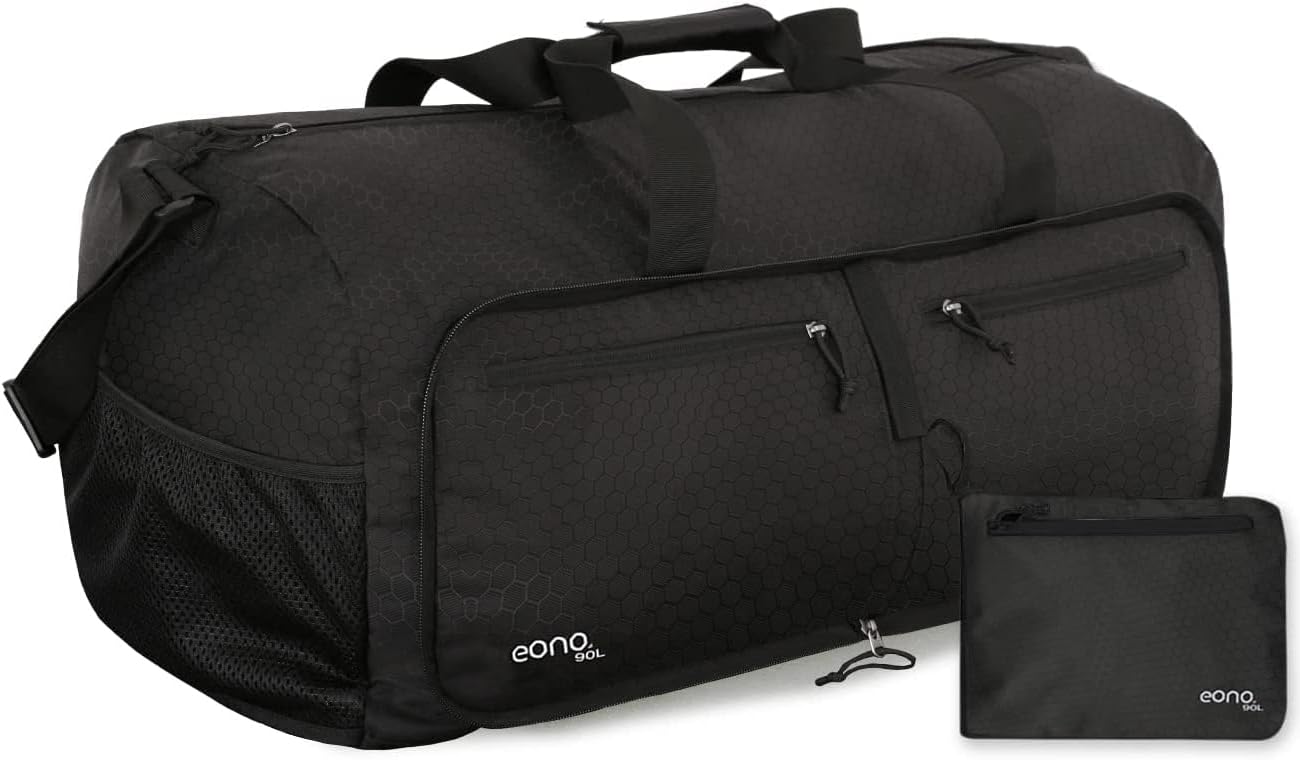 Eono 90L Foldable Travel Duffle Bag Hold All Travel Luggage Bag Holiday Bag with Multi-Pockets for Women Men Black