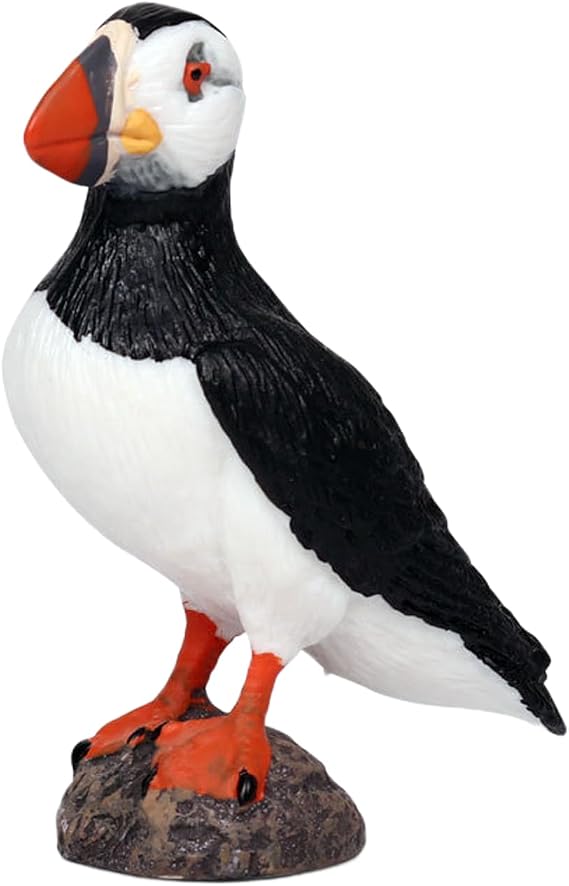 Realistic Puffin Bird Figurine on Rock Solid Wildlife Animal Figurines for Kids Educational Toy, Desktop Decoration, Nature Learning Display