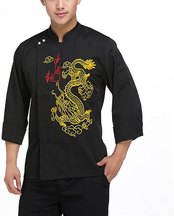 Chef Clothes for Men Men's Chef Coat, Personalized Embroidered Long Sleeve Chef Jacket Restaurant Kitchen Chef Uniform (Color : Black, Size : B(L))