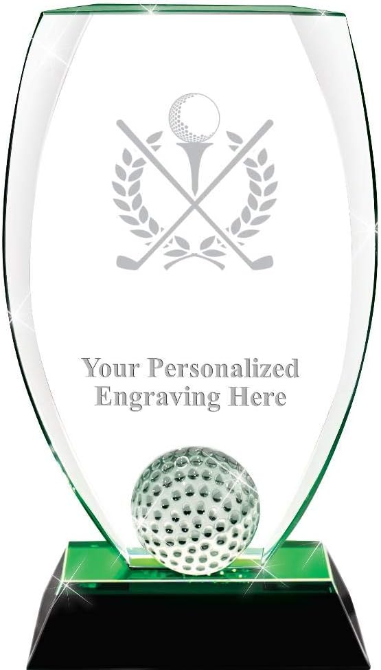 Crown Awards Golf Crystal Award, 9 1/2" Custom Golf Tournament Trophy Award, with Engraving Prime