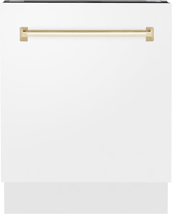 ZLINE Autograph Edition 24" 3rd Rack Top Control Tall Tub Dishwasher in White Matte with Gold Handle, 51dBa (DWVZ-WM-24-G)