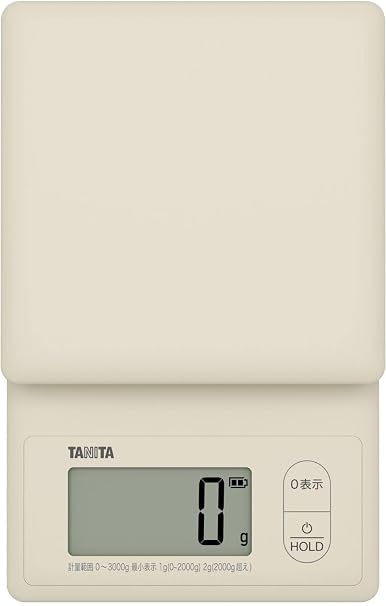 Tanita KW-2G02-BE Cooking Scale, Kitchen Cooking Scale, 6.6 lbs 3 kg, 0.04 oz 1 g Unit, Waterproof, Washable, Fully Washable, Takes 1 Second, Beige